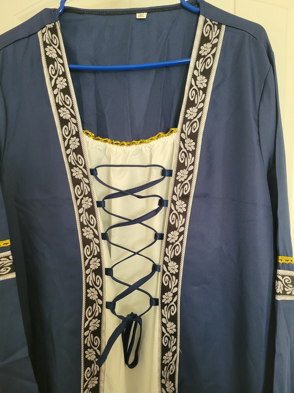 Navy Blue and White Medieval Lace-Up Dress - Picture 3 of 4